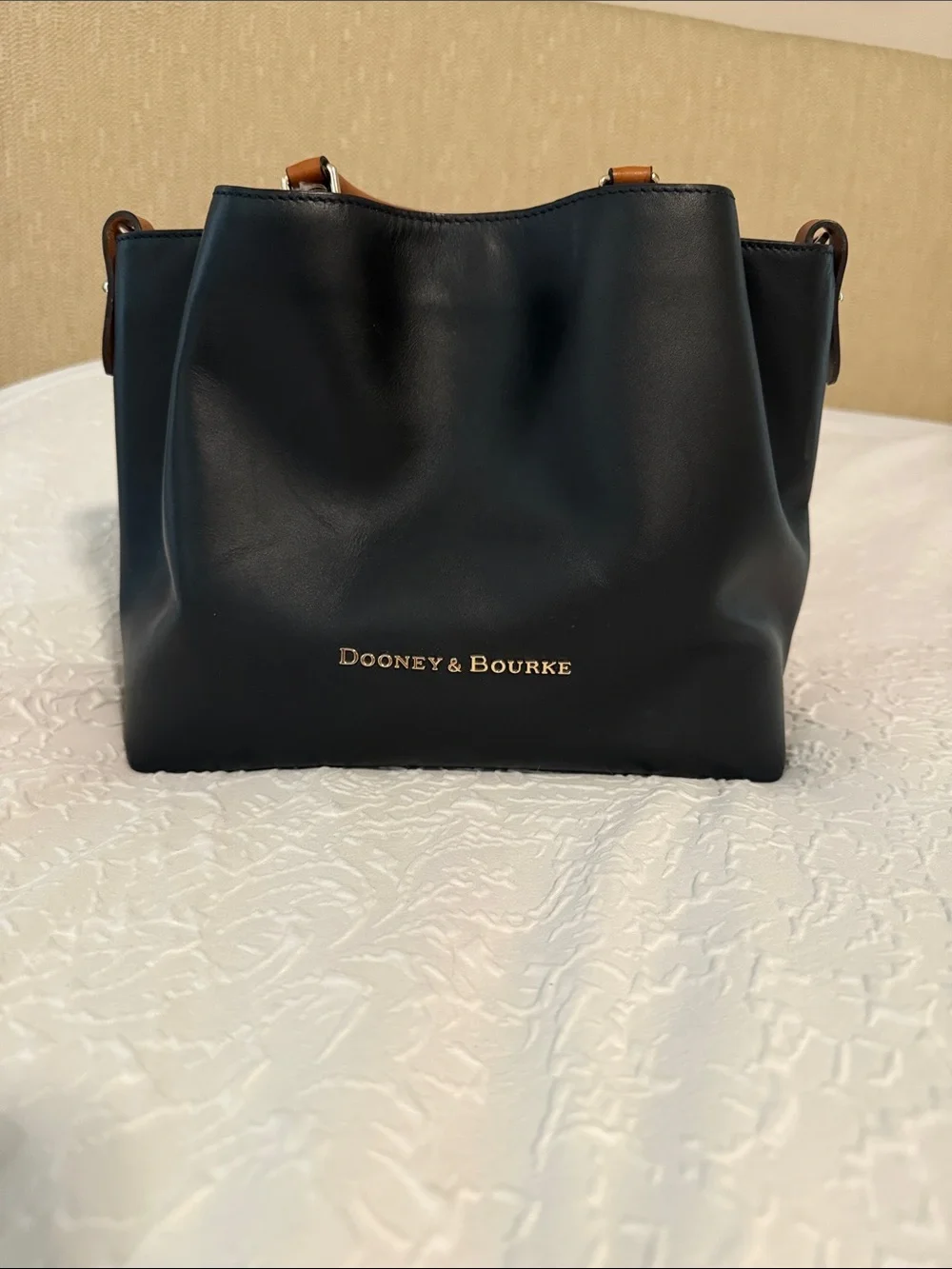 Dooney & Bourke Marlowe Black Leather Shoulder Bag with Tan Accents